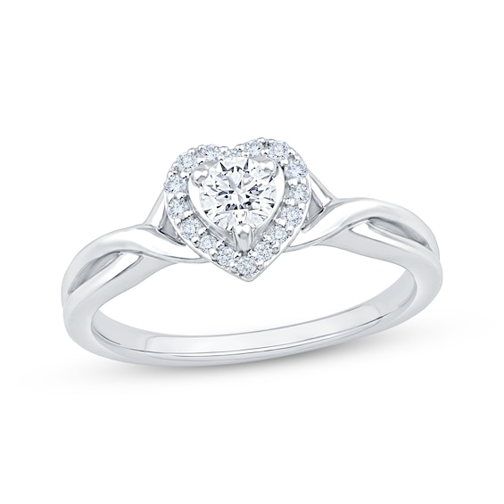 KAY Lab-Grown Diamonds Round-Cut Heart Halo Promise Ring 1/3 ct tw 10K White Gold