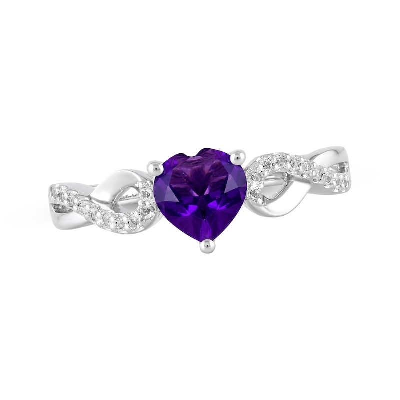 Main Image 1 of Heart-Shaped Amethyst & White Topaz Infinity Ring Sterling Silver
