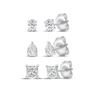 KAY Lab-Grown Diamonds Certified Pear-Shaped, Oval & Radiant-Cut Solitaire Stud Earrings Gift Set 3/4 c tw 10K White Gold (F/VS2)