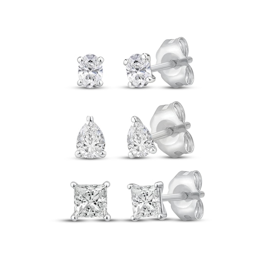 KAY Lab-Grown Diamonds Certified Pear-Shaped, Oval & Radiant-Cut Solitaire Stud Earrings Gift Set 3/4 c tw 10K White Gold (F/VS2)