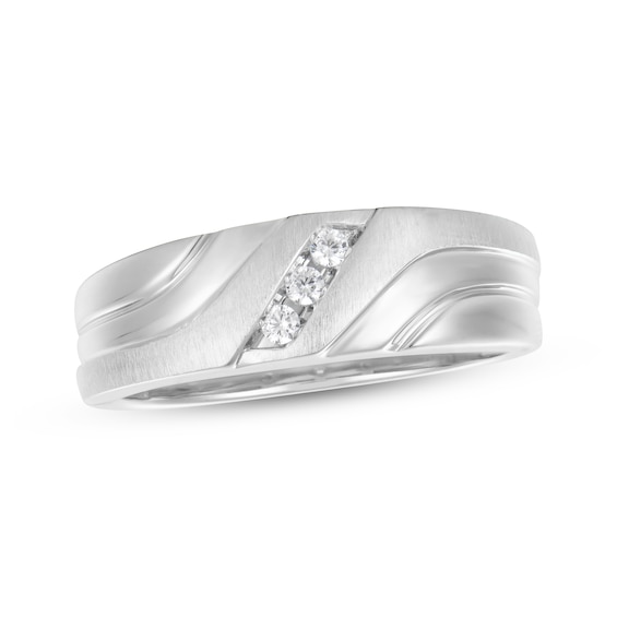 Now + Forever Lab-Grown Diamonds Men's Sculpted Wedding Band 1/15 ct tw 10K White Gold