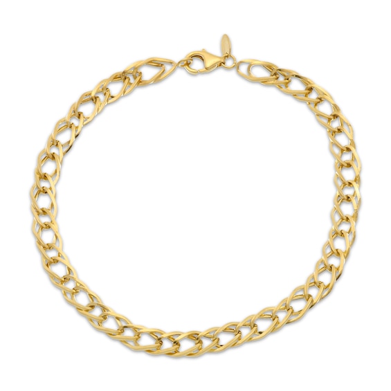 5.3mm Double Curb Chain Bracelet Hollow 10K Yellow Gold 7.5"