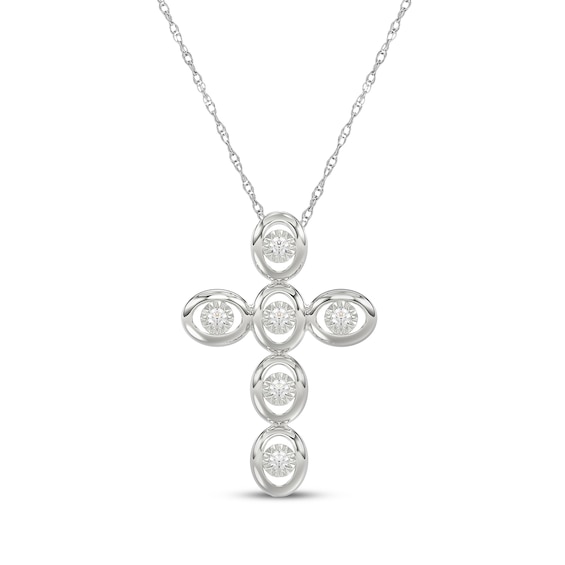 Diamond Oval Frame Cross Necklace 1/20 ct tw Sterling Silver 18"