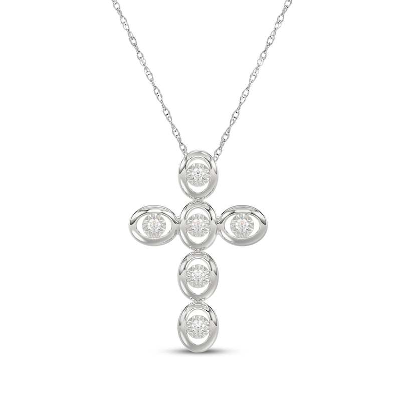 Main Image 1 of Diamond Oval Frame Cross Necklace 1/20 ct tw Sterling Silver 18"