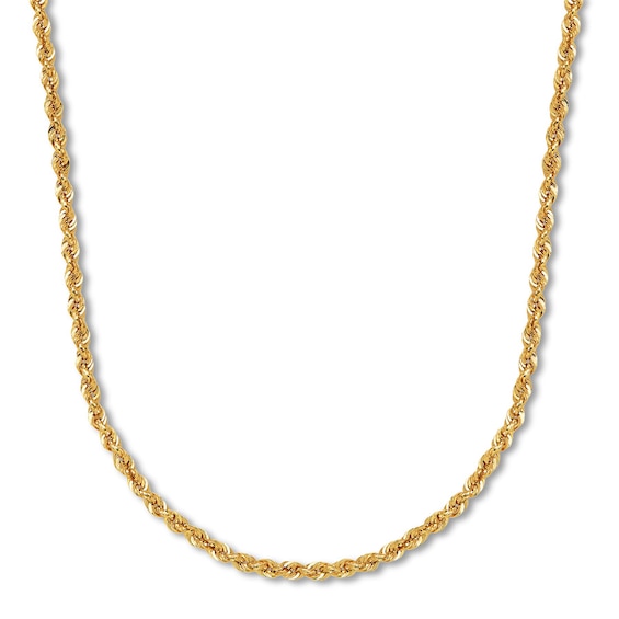Rope Chain Necklace Semi-Solid 14K Yellow Gold 24"