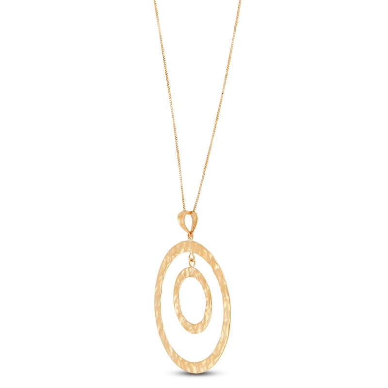 Hammered Double Circle Necklace 14K Yellow Gold 18"