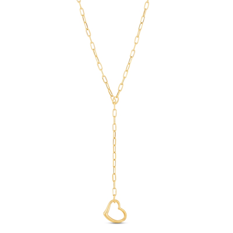 Paperclip Lariat Heart Necklace 10K Yellow Gold 18"