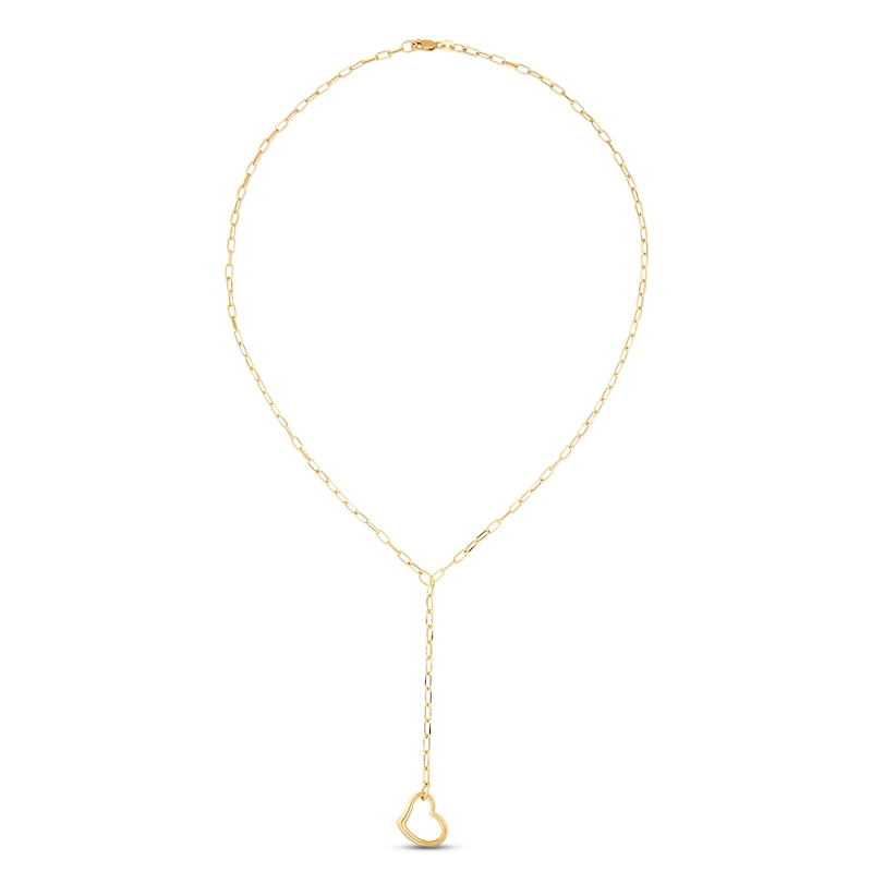 Paperclip Lariat Heart Necklace 10K Yellow Gold 18"
