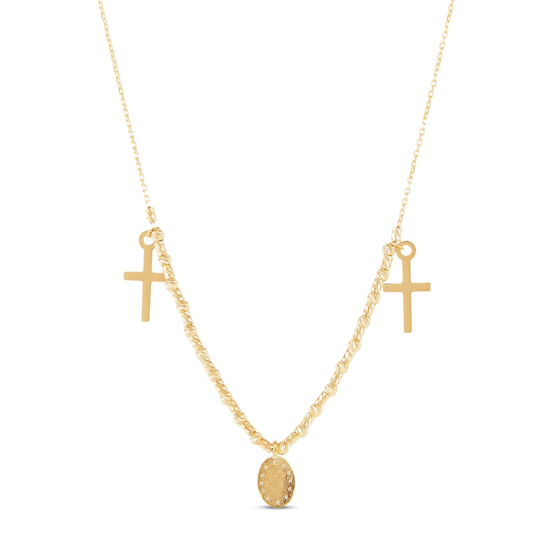 Main Image 1 of Diamond-cut Beaded Cross Necklace 14K Yellow Gold 17"