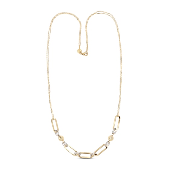 Bead Paperclip Necklace 14K Two-Tone Gold 18"