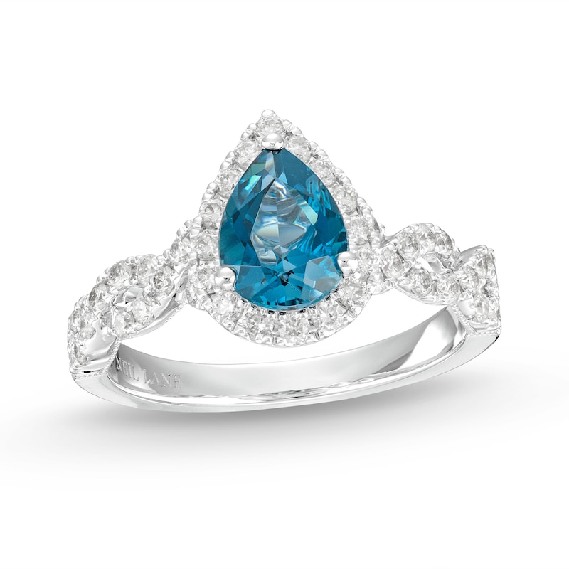 Neil Lane Pear-Shaped London Blue Topaz Engagement Ring 5/8 ct tw Diamond 14K White Gold