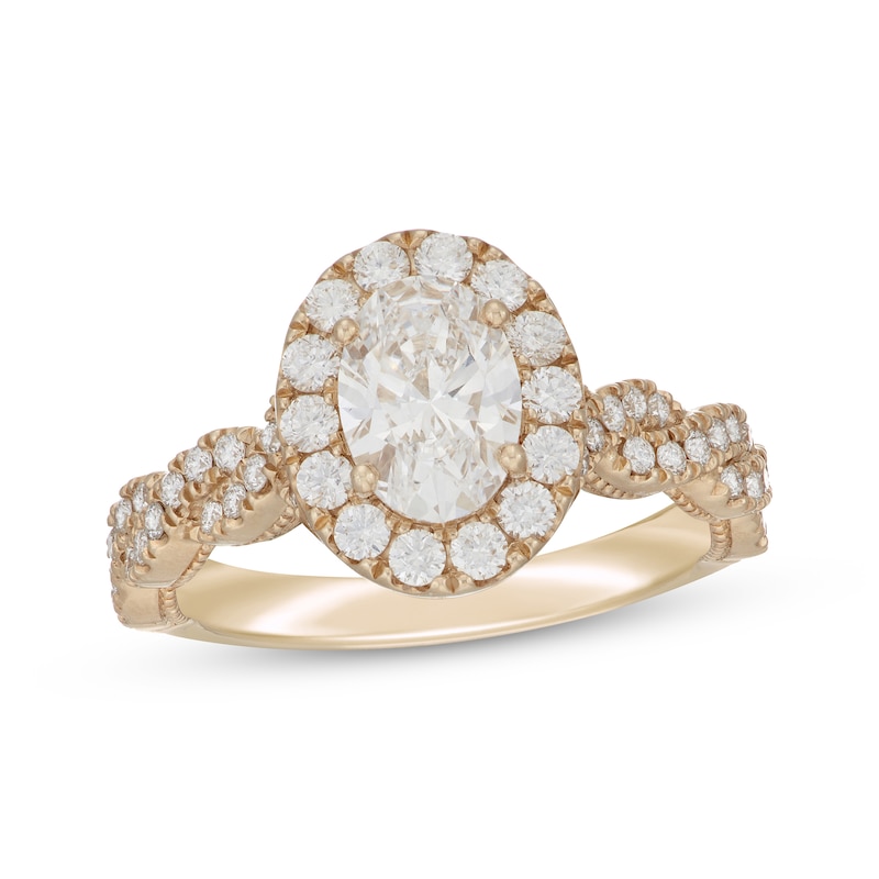 Main Image 1 of Neil Lane Artistry Oval-Cut Lab-Grown Diamond Halo Engagement Ring 1-3/4 ct tw 14K Yellow Gold