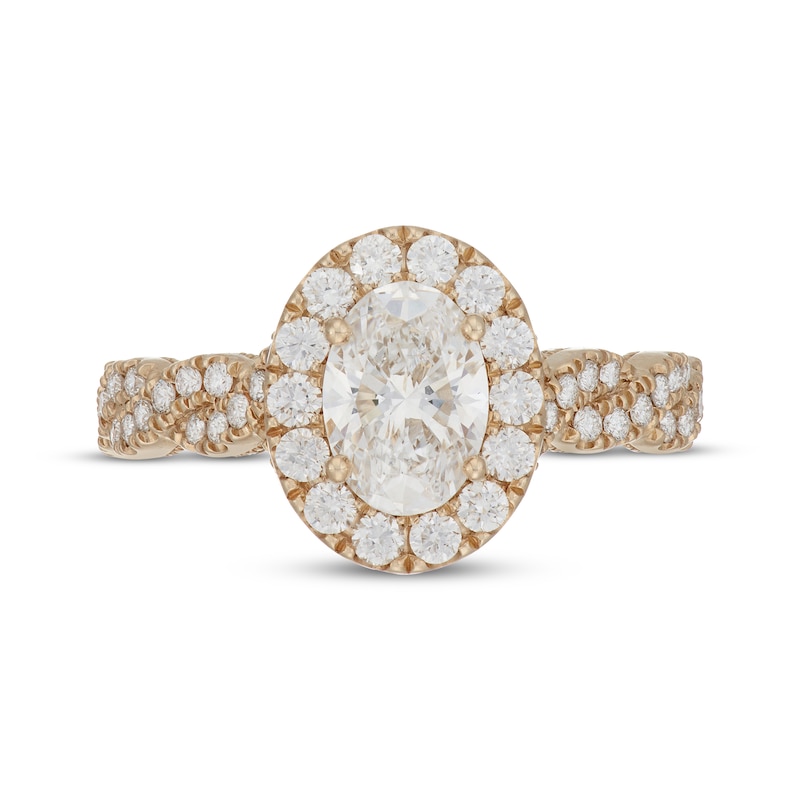 Main Image 3 of Neil Lane Artistry Oval-Cut Lab-Grown Diamond Halo Engagement Ring 1-3/4 ct tw 14K Yellow Gold