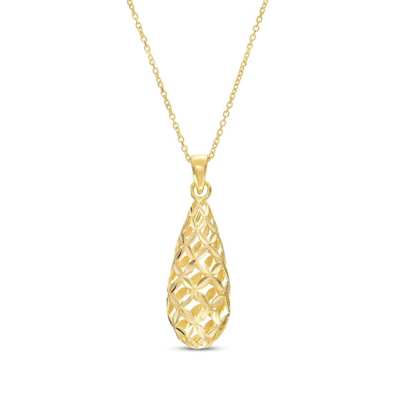Italian Brilliance Diamond-Cut Teardrop Necklace 14K Yellow Gold 18"
