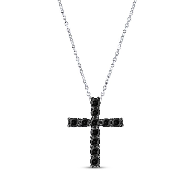 Black Diamond Cross Necklace 3/8 ct tw Sterling Silver 18"