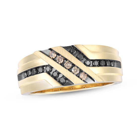 Men’s Black & Brown Diamond Wedding Band 1/3 ct tw 10K Yellow Gold