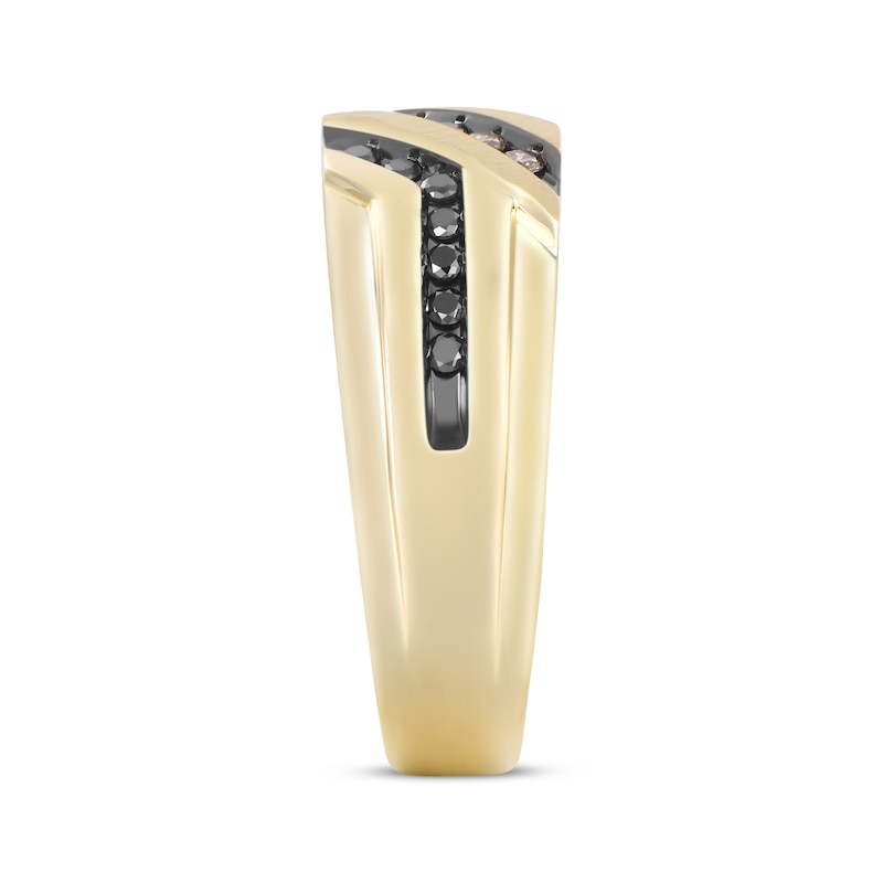 Main Image 2 of Now + Forever Men’s Black & Brown Diamond Wedding Band 1/3 ct tw 10K Yellow Gold