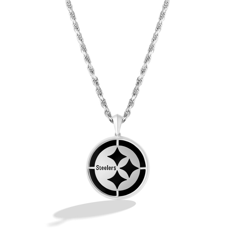 True Fans Pittsburgh Steelers Onyx Disc Necklace in Sterling Silver