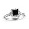 Thumbnail Image 0 of Princess-Cut Black Diamond & Round-Cut White Diamond Engagement Ring 1-1/5 ct tw 14K White Gold