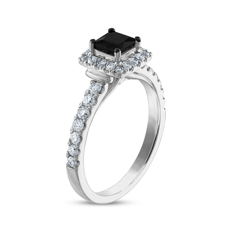 Princess-Cut Black Diamond & Round-Cut White Diamond Engagement Ring 1-1/5 ct tw 14K White Gold