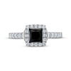 Thumbnail Image 2 of Princess-Cut Black Diamond & Round-Cut White Diamond Engagement Ring 1-1/5 ct tw 14K White Gold