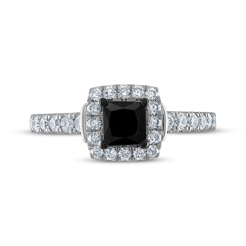 Princess-Cut Black Diamond & Round-Cut White Diamond Engagement Ring 1-1/5 ct tw 14K White Gold