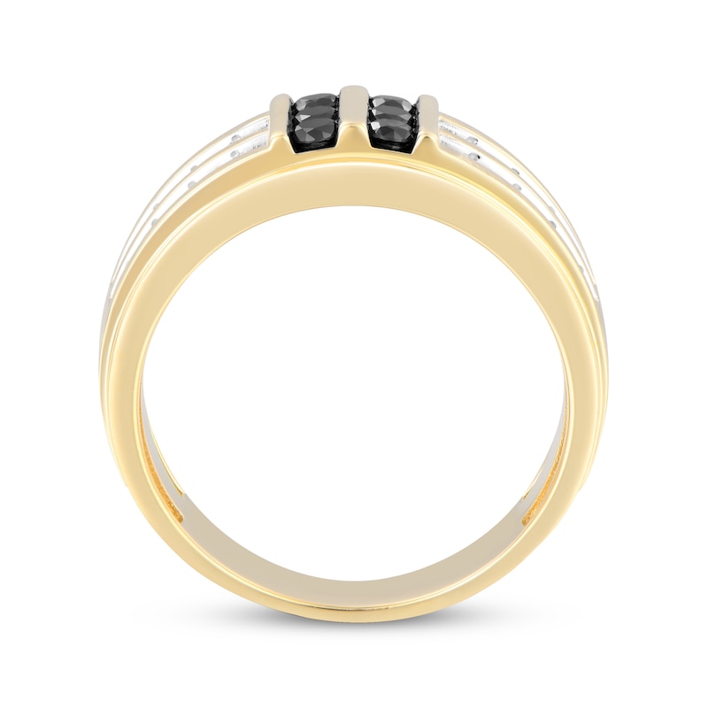 Main Image 3 of Men's Round-Cut Black & White Diamond Wedding Band 1 ct tw 10K Yellow Gold