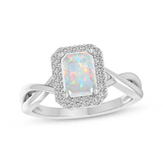 Octagon-Cut Lab-Created Opal & White Lab-Created Sapphire Twist Ring Sterling Silver