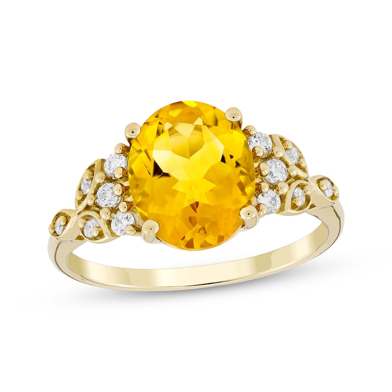Oval-Cut Citrine & Diamond Ring 1/6 ct tw 10K Yellow Gold