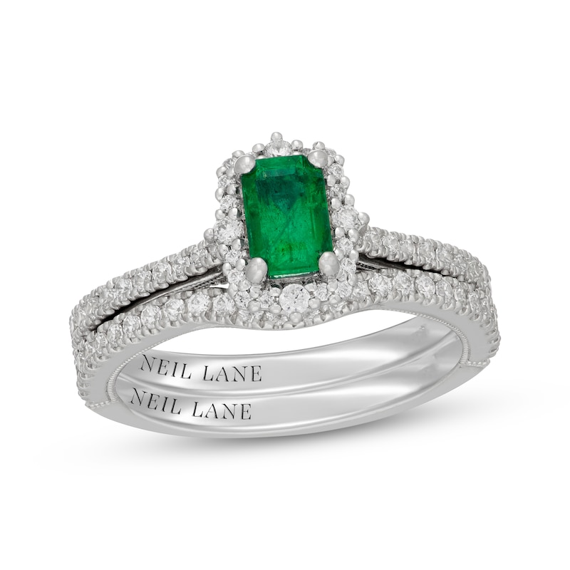 Main Image 1 of Neil Lane Emerald-Cut Natural Emerald & Diamond Halo Bridal Set 5/8 ct tw 14K White Gold