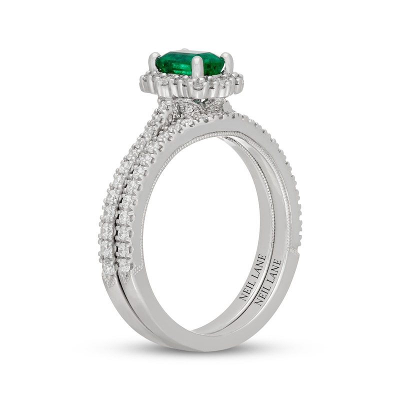 Main Image 2 of Neil Lane Emerald-Cut Natural Emerald & Diamond Halo Bridal Set 5/8 ct tw 14K White Gold