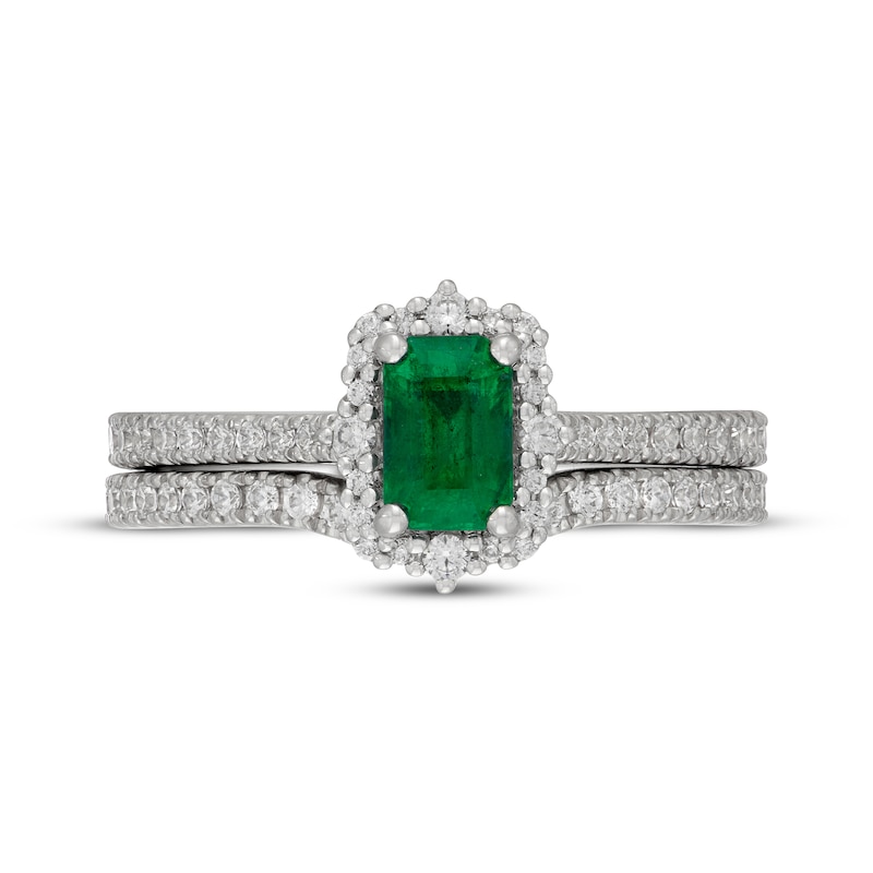 Main Image 3 of Neil Lane Emerald-Cut Natural Emerald & Diamond Halo Bridal Set 5/8 ct tw 14K White Gold