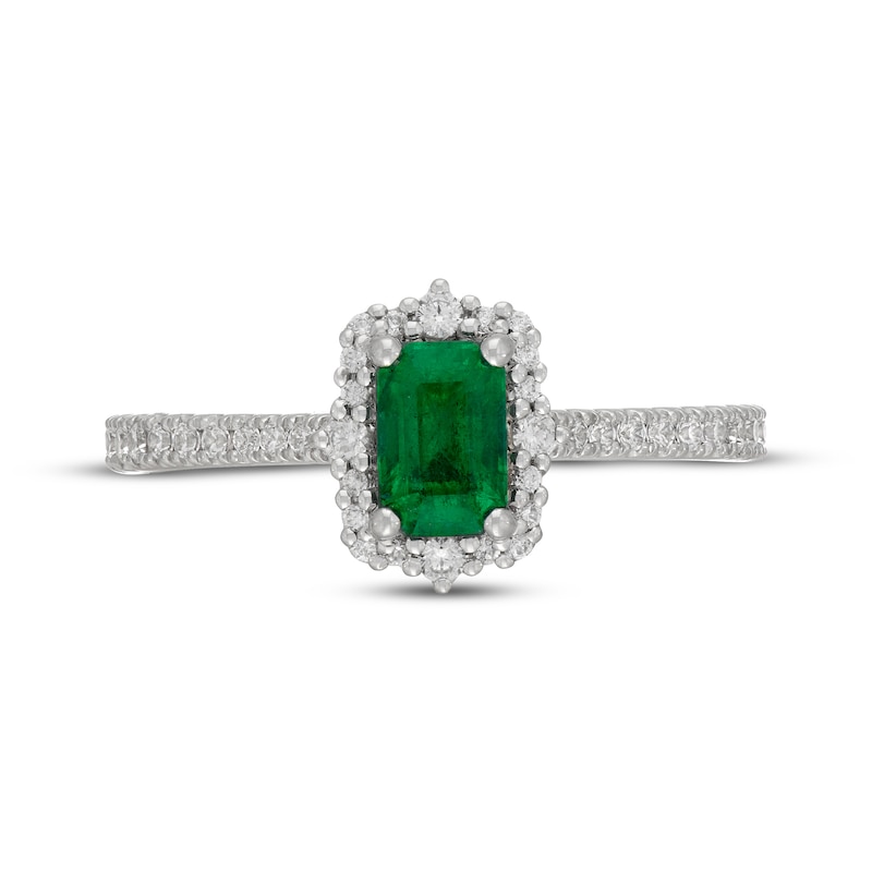 Main Image 6 of Neil Lane Emerald-Cut Natural Emerald & Diamond Halo Engagement Ring 3/8 ct tw 14K White Gold