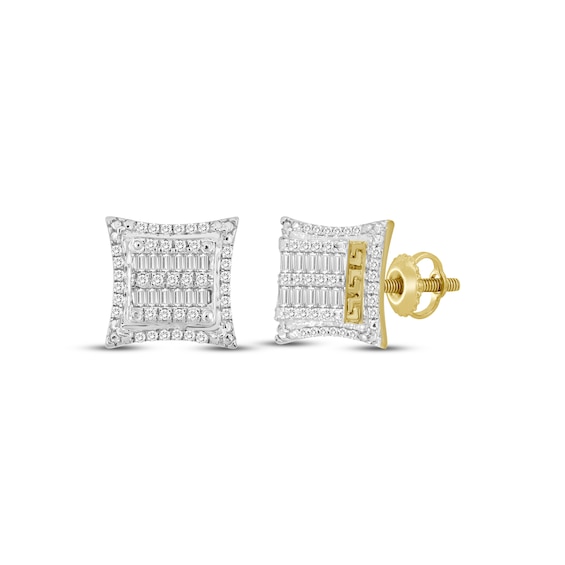 Men's Baguette & Round-Cut Diamond Greek Key Stud Earrings 1/4 ct tw 10K Yellow Gold