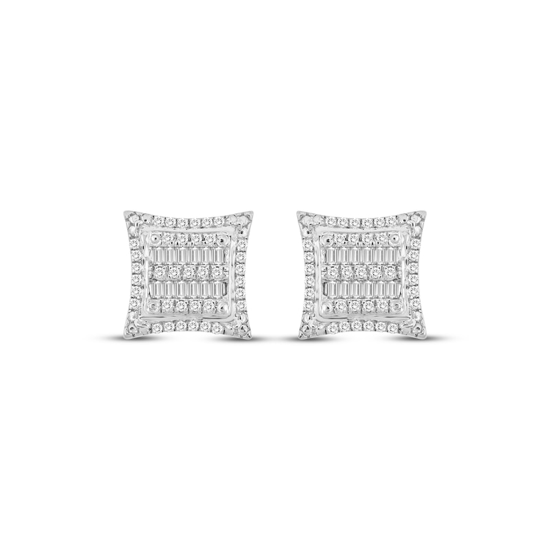 Main Image 2 of Men's Baguette & Round-Cut Diamond Greek Key Stud Earrings 1/4 ct tw 10K Yellow Gold