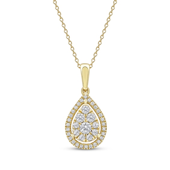 Diamond Teardrop Halo Necklace 1/2 ct tw 10K Yellow Gold 18"