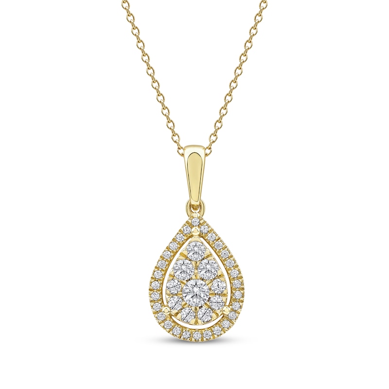 Main Image 1 of Diamond Teardrop Halo Necklace 1/2 ct tw 10K Yellow Gold 18&quot;