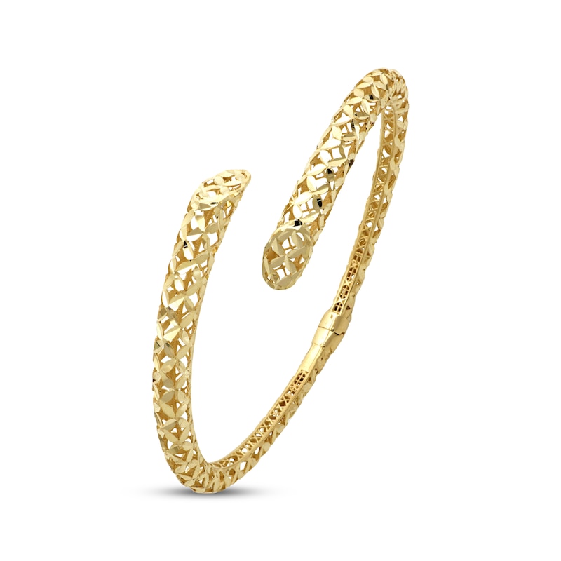Italian Brilliance Diamond-Cut Bypass Bangle Bracelet 14K Yellow Gold