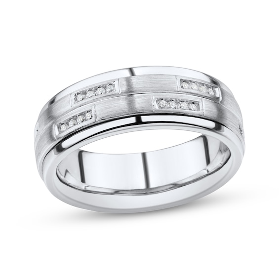 Men's Diamond Brushed Wedding Band 1/3 ct tw 10K White Gold