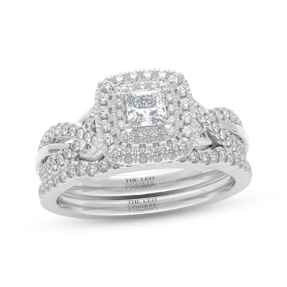 THE LEO Prisma Diamond Princess-Cut Double Halo Bridal Set 3/4 ct tw 14K White Gold