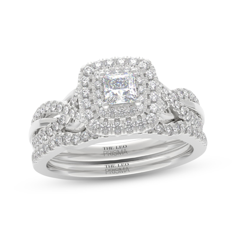 Main Image 1 of THE LEO Prisma Diamond Princess-Cut Double Halo Bridal Set 3/4 ct tw 14K White Gold