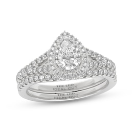 THE LEO Ideal Cut Diamond Pear-Shaped Double Halo Bridal Set 1 ct tw 14K White Gold