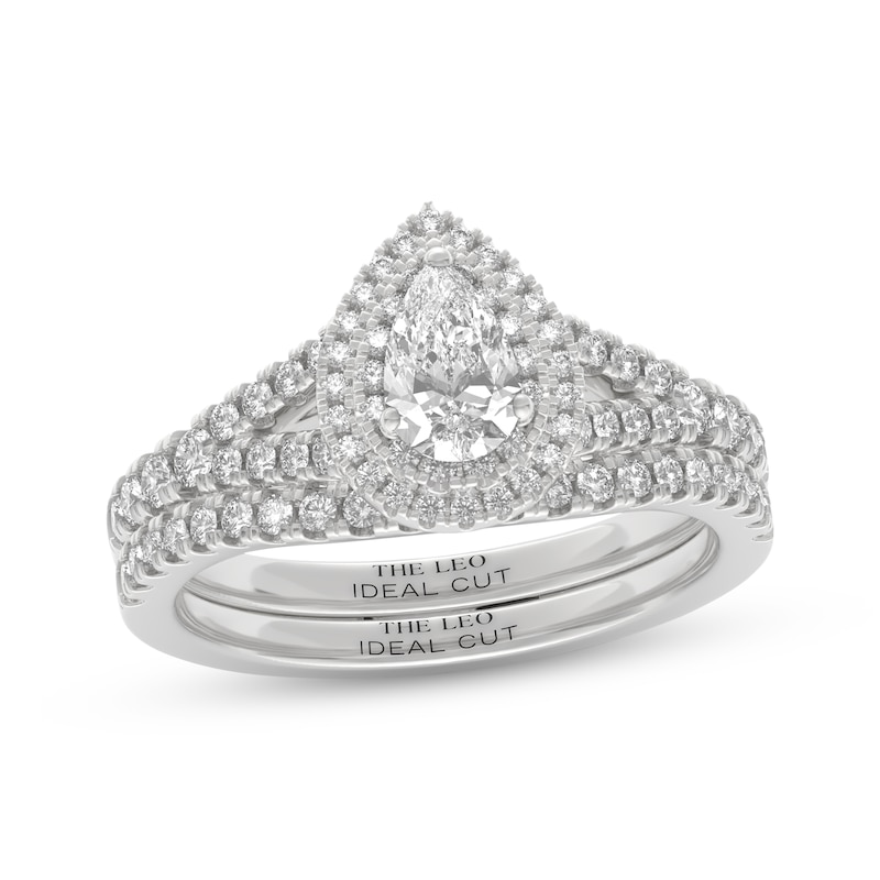 Main Image 1 of THE LEO Ideal Cut Diamond Pear-Shaped Double Halo Bridal Set 1 ct tw 14K White Gold