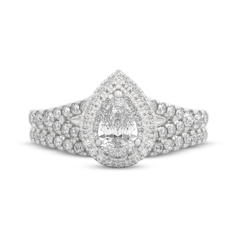 Main Image 3 of THE LEO Ideal Cut Diamond Pear-Shaped Double Halo Bridal Set 1 ct tw 14K White Gold