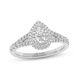 THE LEO Ideal Cut Diamond Pear-Shaped Double Halo Engagement Ring 7/8 ct tw 14K White Gold