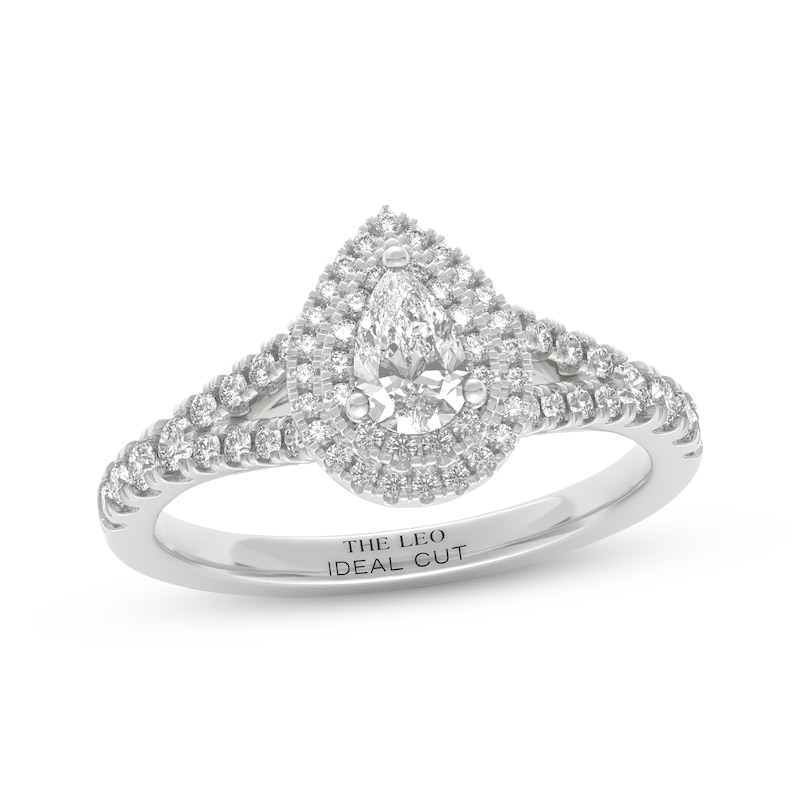 Main Image 1 of THE LEO Ideal Cut Diamond Pear-Shaped Double Halo Engagement Ring 7/8 ct tw 14K White Gold