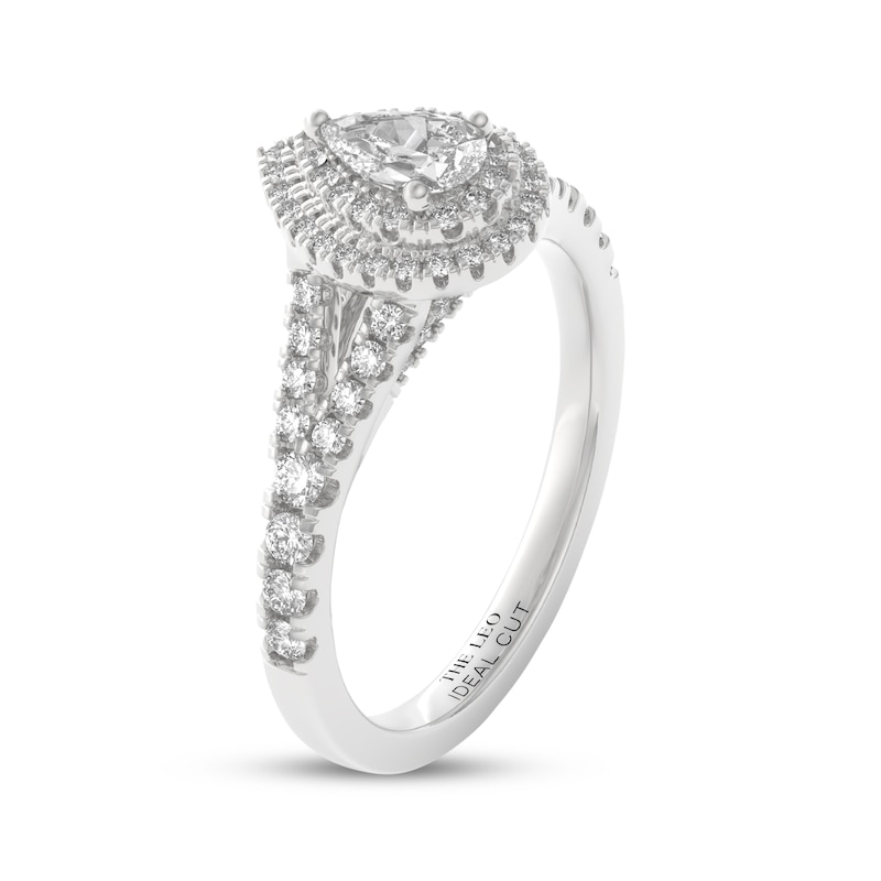 Main Image 2 of THE LEO Ideal Cut Diamond Pear-Shaped Double Halo Engagement Ring 7/8 ct tw 14K White Gold