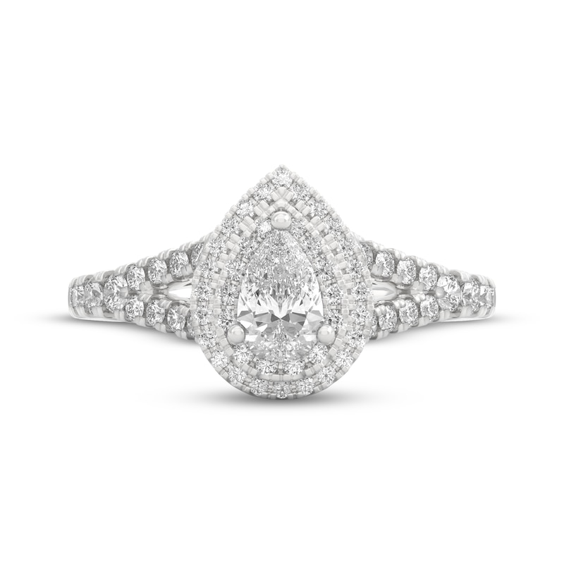Main Image 3 of THE LEO Ideal Cut Diamond Pear-Shaped Double Halo Engagement Ring 7/8 ct tw 14K White Gold