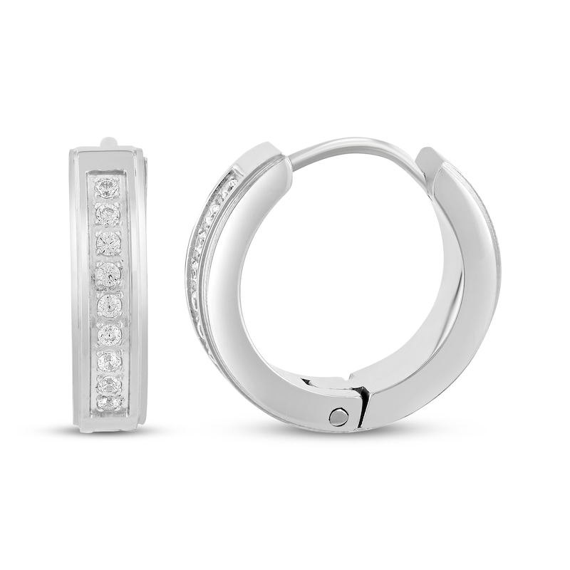 Main Image 3 of Men's Diamond Huggie Hoop Earrings 1/6 ct tw Stainless Steel