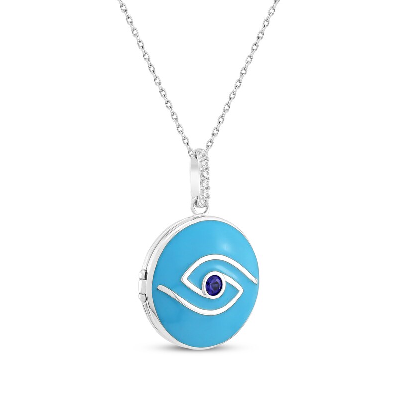 Main Image 2 of Blue Lab-Created Sapphire & Enamel Evil Eye Locket Necklace Sterling Silver 18"